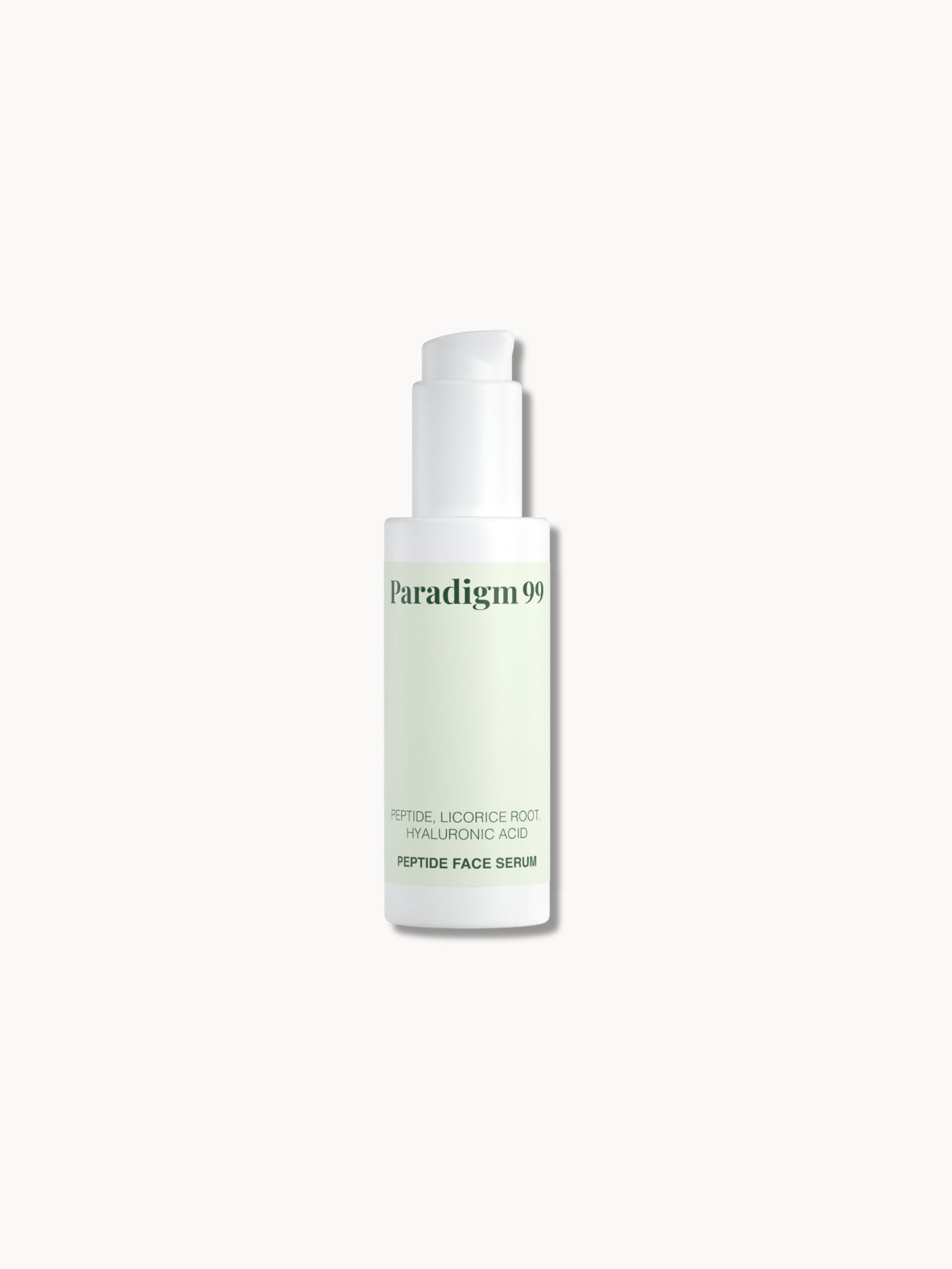 Paradigm99 Peptide face serum in light green bottle on a white background