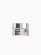 Silver glass jar of Paradigm 99 Super Glow Hydrating Face Cream on a white background.