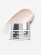 Paradigm 99 Super Glow Hydrating Face Cream in a jar, with a pink swatch on a white background.